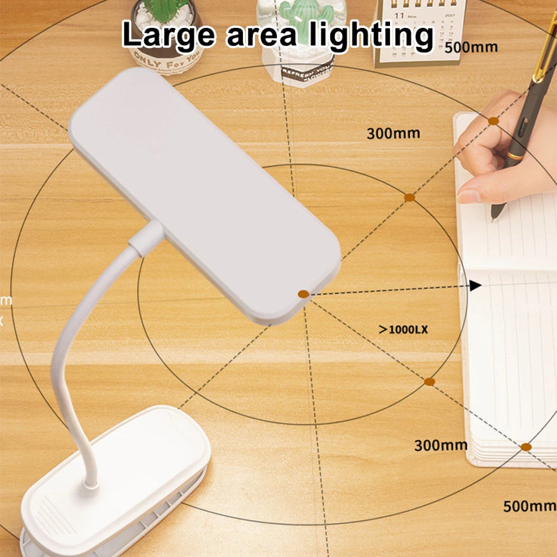 360° Flexible Study Table Lamp with Clip USB Rechargeable Desk Lamp Bedside Night Light for Bedroom Study Reading Office Work